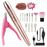 RedFlow Electric Nail Drill, Acrylic Nail Drill Kit, for Nail File Exfoliating Abrasive Nail Drill Machine, with 11 Pcs Nail Drill Bits, Brush,Nail Cutter and 50 Sanding Bands Nail Drill Set (A-Gold)