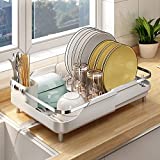 Dish Drying Rack, Stainless Steel Dish Rack and Drainaboard Set, Expandable(11.5'-19.3') Sink Dish Drainer with Cup Holder Utensil Holder for Kitchen Counter