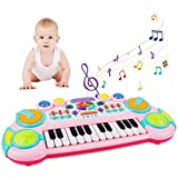 M SANMERSEN Toddler Musical Toy 12 to 18 Months Baby Keyboard Piano First Birthday Gift 24 Keys Preschool Educational Early Learning Toy with Lights for 1 2 3 Year Old Infant Girl, Pink