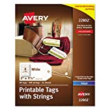Avery Printable Blank Gift Tags with Sure Feed, 2' x 3.5', White, 96 Customizable Tags with Strings (22802)