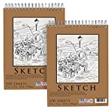 U.S. Art Supply 9' x 12' Top Spiral Bound Sketch Book Pad, Pack of 2, 100 Sheets Each, 60lb (100gsm) - Artist Sketching Drawing Pad, Acid-Free - Graphite Colored Pencils, Charcoal - Adults, Students