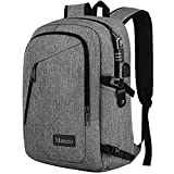 Mancro 17.3 Inch Laptop Backpack, Large Travel Laptop Backpack with USB Charging Port, Anti Theft Business Backpack for Men and Women, Durable Lightweight School College Bag, Grey