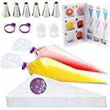 GEMLON Disposable Icing Piping Bags and Tips Set, 100Pcs 12 Inch Clear Plastic Pastry Bags Icing Piping Bags, Cookies&Cupcake&Cake Decorating Tool Supplies with Frosting Bags&6 Tips&2 Couplers&2 Ties
