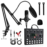 Podcast Equipment Bundle,Audio Interface with All-In-One DJ Mixer and Studio Broadcast Microphone, Perfect for Recording,Live Streaming,Gaming,Compatible with PC,Smartphone,Play Station