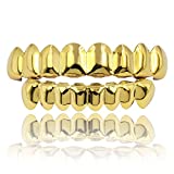 JINAO Grills for Your Teeth 18K Gold Plated Gold Finish 8 Top Teeth 8 Bottom Tooth Grillz Hip Hop Mouth Grills for Men Women (Gold Set)