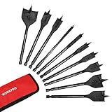 WORKPRO 10-Piece Pro Spade Drill Bit Set- Black Coating, Premium Carbon Steel, Paddle Flat Bits for Woodworking, Assorted Bits 1/4' to 1-1/2' with Storage Case