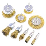 Swpeet 9Pcs Brass Coated Wire Brush Wheel & Cup Brush Set with 1/4-Inch Shank, 9 Sizes Coated Wire Drill Brush Set Perfect For Removal of Rust/Corrosion/Paint - Reduced Wire Breakage and Longer Life