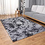 Ophanie Rugs for Bedroom, Machine Washable Fluffy Shaggy Soft Area Rug, Non-Slip Indoor Floor Carpet for Living Room, Kids Boys Teen Dorm Home Decor Aesthetic, Nursery, 4 x 5.3 Feet Black and Grey