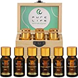 Pure Life Top 6 Essential Oils Set for Diffuser Aromatherapy, 100% Organic Fragrance Oil Kit for Humidifier, Fresh & Grade Scents of Lavender, Peppermint, Eucalyptus, Orange, Vanilla, Jasmine