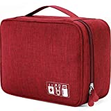 Electronics Organizer Waterproof Carrying Case - Durable Small Electronics Accessories Storage Bag Compatible Laptop Charger Various USB, Cables, Cords Power Travel Gadget Carry Bag - Red