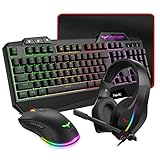 havit Gaming Keyboard Mouse Headset & Mouse Pad Kit, Rainbow LED Backlit Wired, Over Ear Headphone with Mic for PC Computer, Laptop and More