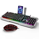 AULA Wired Gaming Keyboard and Mouse Combo, RGB Rainbow Backlit Keyboard with Metal Panel, Waterproof Ergonomic Keyboard with 104 Suspended Keycaps and Gaming Mouse for Windows PC Gamer