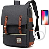 UGRACE Vintage Laptop Backpack with USB Charging Port, Elegant Water Resistant Travelling Backpack Casual Daypacks School Shoulder Bag for Men Women, Fits up to 15.6Inch Laptop in Black