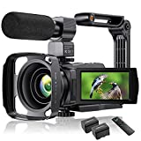 4K Video Camera Camcorder YouTube Vlogging Camera 48MP UHD WiFi IR Night Vision Camcorder 3’’ 270°Rotation Touch Screen 16X Digital Zoom Camera Recorder with Microphone, Remote, Stabilizer, Lens Hood