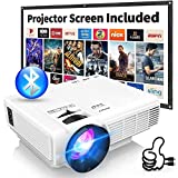 2022 Upgraded Mini Projector with Bluetooth and Projector Screen, Full HD 1080P Supported Portable Video-Projector, Home Theater Movie Projector Compatible with HDMI,VGA,USB,AV,Laptop,Smartphone