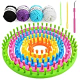VGOODALL 5PCS Round Knitting Loom Set Circular Loom Set Hook Needles with 4 Skeins Acrylic Yarn for Hat Scarf Shawl Sweater Sock Pompom