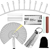 17 Pieces Guitar Luthier Tool Set, 13 Stainless Steel Needle File, 9 Understring Radius Gauge, 32 Steel Feeler Gauge, String Action Ruler, 2 Fingerboard Guards, 2 Grinding Stone, with Flannelette bags