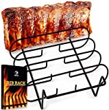 MOUNTAIN GRILLERS Rib Racks for Smoking - BBQ Rib Rack for Gas Smoker or Charcoal Grill - Non Stick Standing Rib Rack for Grilling & Barbecue - Holds 5 Baby Back Ribs - Black