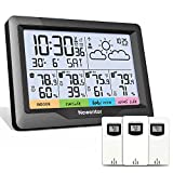 Newentor Weather Station Wireless Indoor Outdoor Multiple Sensors, Outdoor Thermometer Hygrometer with Atomic Alarm Clock, Temperature Humidity Meter and Barometer, Weather Forecast Station for Home