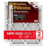 Filtrete 16x20x1, AC Furnace Air Filter, MPR 1000, Micro Allergen Defense, 2-Pack (exact dimensions 15.719 x 19.719 x 0.84)