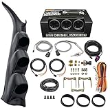 GlowShift Diesel Gauge Package Compatible with Chevrolet Chevy Silverado Duramax 2500 3500 2000-2006 - Tinted 7 Color 60 PSI Boost, 2400F EGT & 30 PSI Fuel Pressure Gauges - Graphite Triple Pillar Pod