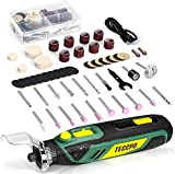 TECCPO Mini Cordless Rotary Tool Kit 4V with 53 Accessories, USB Charging and 5-Speed for Trimming, Cutting, Drilling, Etching, Sanding, Engraving, Polishing & Light-Duty DIY & Crafting(Green)