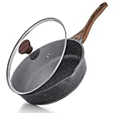 SENSARTE Nonstick Deep Frying Pan Skillet, 10-inch Saute Pan with Lid, Stay-cool Handle, Chef Pan Healthy Stone Cookware Cooking Pan, Induction Compatible, PFOA Free