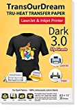 TransOurDream Iron on Heat Transfer Paper for Dark T Shirts (20 Sheets 8.5x11', Dark 3.0) Printable HTV Heat Transfer Vinyl for Inkjet & Laserjet Printer Iron On transfers for T Shirts (TRANS-D3-20)