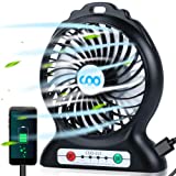 Mini Portable Battery Operated Desk Fan with Flashlight, 3 Speeds Adjustable-2200mAh Battery Rechargeable Small Desk Fan for Home Office Bedroom Outdoor Backpacking Camping, 4.5 Inch, Black