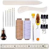 Set of 16 Bookbinding Kit Tools Set Bone Folder Paper Creaser, Waxed Thread, Awl, Large-Eye Needles for DIY Bookbinding Crafts and Sewing