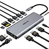 USB C Hub, USB C Docking Station 13 in 1 Triple Display Type C Adapter with Dual HDMI 4K, DP, PD Charger, Gigabit Ethernet, 5 USB Ports, SD/TF Card Reader, Mic/Audio for MacBook Pro and Windows