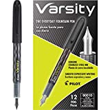 PILOT Varsity Pre-Filled Fountain Pens, Medium Point Stainless Steel Nib, Black Ink, 12-Pack