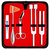 SurgicalOnline Percussion Taylor Reflex Hammer + C 128 & C 512 Tuning Forks + Bandage Scissors + Pupil Gauge Pen Light in Carrying Case -  6-Piece Set (Silver)