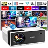 Projector with WiFi and Bluetooth, Projector 4K Support Native 1080P Projector, 5G WiFi FUDONI Outdoor Projector with 400 ANSI Max 300' Display, Movie Projector Compatible w/iOS/Android/Win/PS5, White