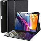 Dirrelo iPad Pro 12.9 Case with Keyboard, 7 Colors Backlit iPad Pro Keyboard for 12.9 inch 6th/5th/4th/3rd Generation 2022/2021/2020/2018, Bluetooth Accessories with Apple Pencil Holder Charger, Black