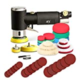 Mini Air Sander, ZFE 1/2/3 Inch Random Orbital Air Sander, Mini Pneumatic Sander for Auto Body Work, High Speed Air Powered Sanders & Polisher with 15 Polishing Pads Buffing Pads,18 Sandpapers