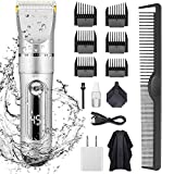 KERUITA Electric Hair Clippers for Men Quiet LED Display Cordless Rechargeable Hair Trimmers Set, IPX7 Waterproof Haircut Barber Trimmer Kit with Hairdressing Cape(Silver)