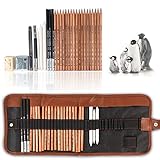 29 Pieces Professional Sketching & Drawing Art Tool Kit With Graphite Pencils, Charcoal Pencils, Paper Erasable Pen, Craft Knife-Lightwish (without Sketchbook, with Canvas Rolling Pouch）
