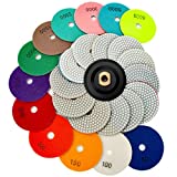 13 Packs 4 Inch Diamond Polishing Pads with 5/8’’-11 Backer Pad 12PCS Wet/Dry Polish Pad Kit for Drill Grinder Polisher 50-8000 Grit Pads for Granite Marble Concrete Stone Countertop Quartz Polishing