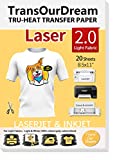 TransOurDream Iron on Heat Transfer Paper for Light T Shirts (20 Sheets 8.5x11', 2.0) Printable HTV Heat Transfer Vinyl for Laserjet & Inkjet Printers Iron On transfers for T Shirts (TRANS-LAS2-L-20)