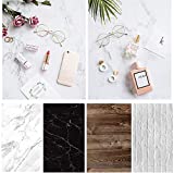 Food Photography Backdrops Paper 4 Pack Kit 22x34Inch/ 56x86cm Double Sided Photo Background Rolls Marble Wood Flat Lay for Product Jewelry Tabletop Prop Pictures, 8 Patterns