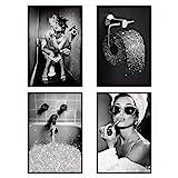 Bathroom Decor Wall Art Prints Glam Glitter Tissue Bathroom Artwork for Wall Black and White Modern Fashion Women Funny Bathroom Wall Art Set of 4 (8x12 in UNFRAMED, Black and White)