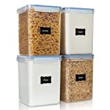 Vtopmart Large Food Storage Containers 5.2L / 176oz, 4 Pieces BPA Free Plastic Airtight Food Storage Canisters for Flour, Sugar, Baking Supplies, with 4 Measuring Cups and 24 Labels, Blue