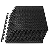 ProSource fs-1908-pzzl Puzzle Exercise Mat EVA Foam Interlocking Tiles (Black, 24 Square Feet)