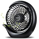 viniper Portable Rechargeable Fan, Small Desk Fan : 3 Speeds & about 8-24 Hours Longer Working, 180° Rotation, Portable Battery Desktop Fan for Home/Office (Black, Light Black Blade)