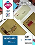 MACO Laser/Ink Jet Matte Clear Full Sheet Labels, 8-1/2 x 11 Inches, 1 Per Sheet, 50 Per Box (ML-4005)