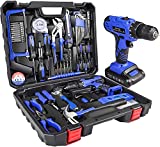 jar-owl 21V Tool Set with Drill, 350 in-lb Torque, 0-1350RMP Variable Speed, 10MM 3/8'' Keyless Chuck, 18+1 Clutch, 1.3Ah Li-Ion Battery & Charger for Home Tool Kit
