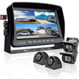 Backup Camera System with 9'' 1080P Monitor for RV Semi Box Truck Trailer Camper, 4 Split Screen Quad View HD DVR Record Monitor + IP69 Waterproof Night Vision Rear Side View Camera Avoid Blind Spot