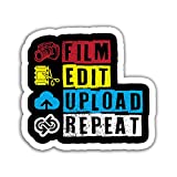 3 Pcs - Funny Film Edit Upload Repeat Video Editing Film Making for Video Editor Gift Sticker - Laptop Water Bottle Tumbler Car Truck Bumper Helmet Phone Wall Window Sticker 3'x4'