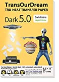 TransOurDream Tru-Iron on Heat Transfer Paper for Dark Fabric (25 Sheets, 8.5x11', Dark 5.0) T Shirt Transfers Paper for Inkjet Printer Printable Heat Transfer Vinyl for T-Shirts (TRANS-D5-20)